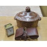 GLAZED POTTERY CASSEROLE DISH WITH COVER,