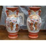 PAIR OF HANDPAINTED AND GILDED ORIENTAL VASES,