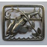 SILVER COLOURED DOLPHIN BROOCH IN THE STYLE OF GEORG JENSEN