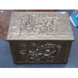 RELIEF DECORATED BRASS COAL BOX