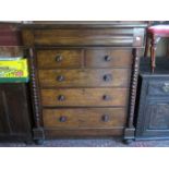 VICTORIAN MAHOGANY SCOTTISH STYLE TWO OVER THREE CHEST OF DRAWERS WITH BARLEY TWIST DECORATION AND