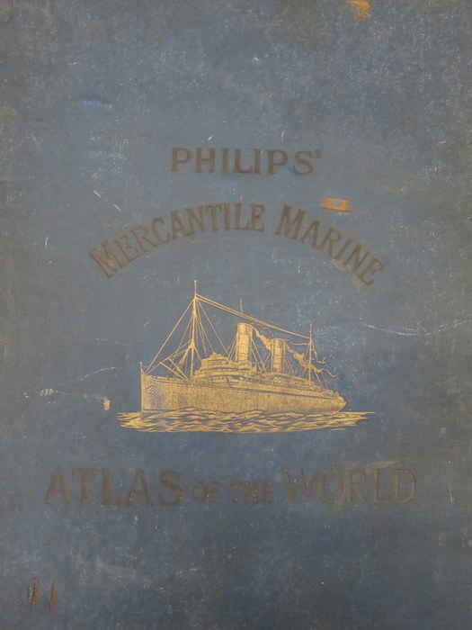 LEATHER BOUND VOLUME FOR RESTORATION- PHILLIPS MERCANTILE MARINE ATLAS OF THE WORLD - Image 2 of 2