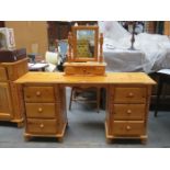 MODERN PINE SIX DRAWER DRESSING TABLE AND FREE STANDING DRESSING MIRROR
