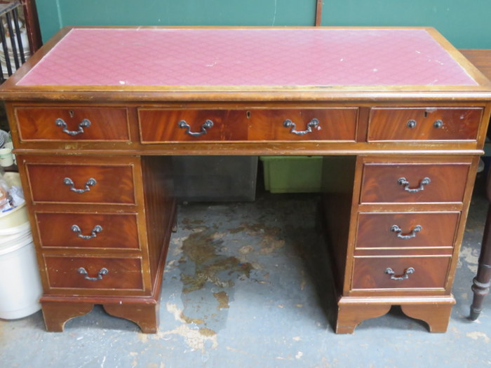 LEATHER TOPPED PEDESTAL WRITING DESK