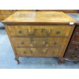 WALNUT VENEERED THREE DRAWER BEDROOM CHEST