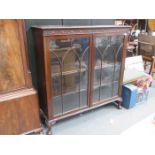 TWO DOOR ASTRAGAL GLAZED MAHOGANY DISPLAY CABINET ON BALL AND CLAW SUPPORTS