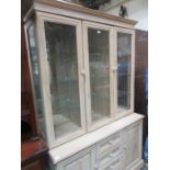 LIMED OAK THREE DOOR GLAZED DISPLAY CABINET