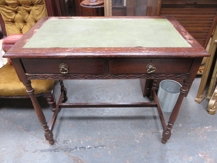 SMALL OAK TWO DRAWER DESK