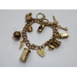 9ct GOLD CHARM BRACELET WITH VARIOUS CHARMS