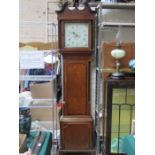 OAK AND MAHOGANY CASED LONGCASE CLOCK WITH HANDPAINTED DIAL BY BENJAMIN PEARCE,