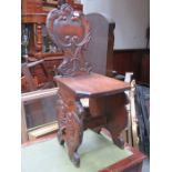 CARVED OAK HALL CHAIR