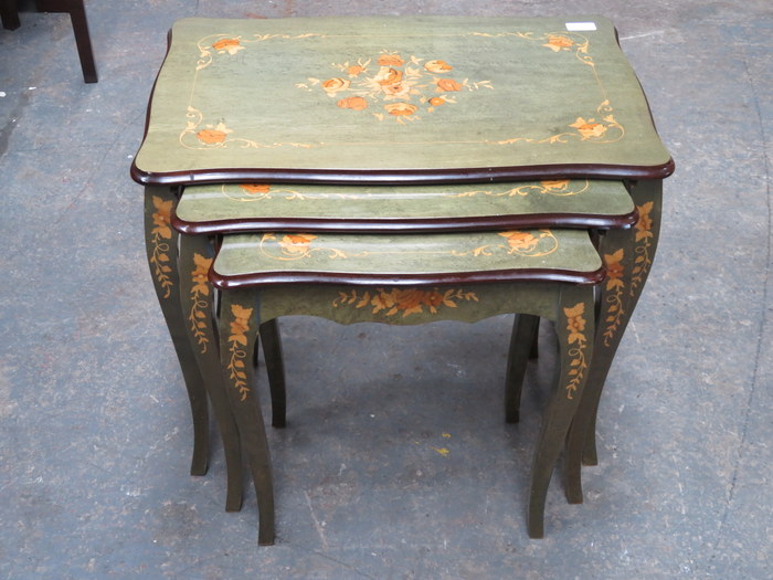 ITALIAN STYLE FLORAL INLAID NEST OF THREE TABLES