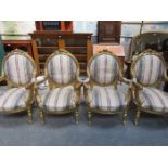 SET OF FOUR FRENCH STYLE GILDED ARMCHAIRS