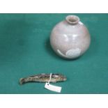 JOAN DRINKWATER GLAZED STONEWARE FISH AND GLOBULAR VASE,