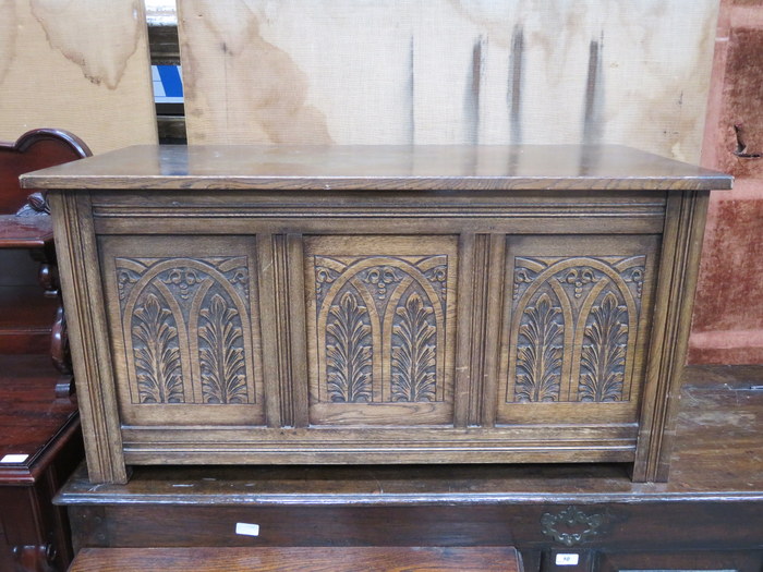 CARVED FRONTED OAK BLANKET CHEST