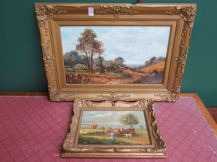 TWO GILT FRAMED OIL PAINTINGS,