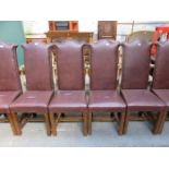 SET OF SIX LEATHER UPHOLSTERED HIGH BACK DINING CHAIRS