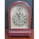 MAHOGANY BRACKET CLOCK WITH SILVER COLOURED DIAL
