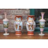 PAIR OF VENETIAN HANDPAINTED AND GILDED VASES PLUS PAIR OF HANDPAINTED AND GILDED ORIENTAL VASES