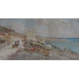 CLAUDE SPERO, FRAMED WATERCOLOUR DEPICTING A COASTAL SCENE WITH HORSE AND CARRIAGE,