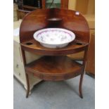 VICTORIAN MAHOGANY CORNER WASHSTAND FITTED WITH THREE DRAWERS