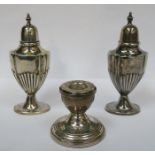 PAIR OF HALLMARKED SILVER SHAKERS AND SILVER CANDLE STAND