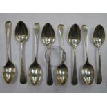 SET OF EIGHT HALLMARKED SILVER TEASPOONS AND SILVER NAPKIN RINGS PLUS BABY BANGLE