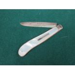 HALLMARKED SILVER AND MOTHER OF PEARL HANDLED FRUIT KNIFE