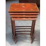 MAHOGANY SHELL AND STRING INLAID NEST OF FOUR TABLES