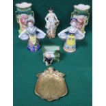SUNDRY LOT INCLUDING VICTORIAN FLORAL VASES, CONTINENTAL TWO SIDED MAID FIGURES,