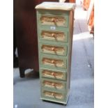 GILDED AND FLORAL DECORATED CHEST OF SEVEN DRAWERS