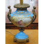 CONTINENTAL STYLE ORMOLU MOUNTED TABLE LAMP WITH HANDPAINTED AND GILDED DECORATION,