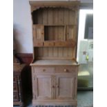 PINE KITCHEN DRESSER FITTED WITH SMALL DRAWERS