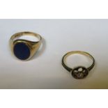 9ct GOLD SEAL RING AND ENAMELLED 18ct GOLD DIAMOND RING