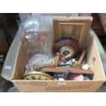 MIXED LOT OF SUNDRIES INCLUDING VICTORIAN GLASS DOME, FOX PRINT, BAROMETER, SMOKER'S PIPES,