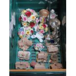 MIXED LOT INCLUDING PLATED LADLE, DANISH MINIATURE GOLF CLUB AND OTHER PLATEDWARE, COTTAGES,