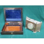 BRASS INLAID WRITING BOX AND COPPER ARTS & CRAFTS MANTEL CLOCK BY MAPPIN & WEBB