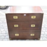 CAMPAIGN STYLE MAHOGANY THREE DRAWER CHEST