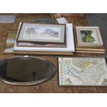 PARCEL OF PICTURES AND PRINTS, OVAL WALL MIRROR, ETC.