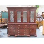 REPRODUCTION MAHOGANY FOUR DOOR GLAZED BREAKFRONT BOOKCASE