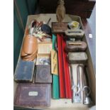 SUNDRY LOT INCLUDING EVENING GLOVES, SHOE HORNS, FOLDING CLOTHES HANGERS, OPERA GLASSES,