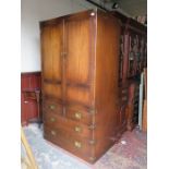 MAHOGANY LINEN PRESS WITH CAMPAIGN STYLE HANDLES