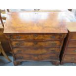 FIGURED WALNUT ANTIQUE FALL FRONT BUREAU WITH FOUR SERPENTINE FRONTED DRAWERS PLUS FITTED INTERIOR