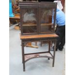 ANTIQUE TWO DOOR GLAZED CHINOISERIE STYLE DISPLAY CABINET FITTED WITH TWO DRAWERS BELOW,
