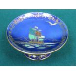 DEVON LUSTRINE FIELDINGS SMALL CERAMIC CAKE STAND DECORATED WITH A GALLEON