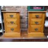 PAIR OF MODERN PINE THREE DRAWER BEDSIDE CHESTS