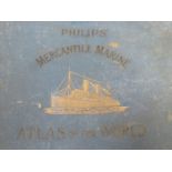 LEATHER BOUND VOLUME FOR RESTORATION- PHILLIPS MERCANTILE MARINE ATLAS OF THE WORLD