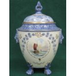 ROYAL CROWN DERBY HANDPAINTED AND GILDED STORAGE POT WITH COVER, DECORATED WITH A SEASCAPE SCENE,