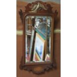 REGENCY STYLE MAHOGANY SHELL INLAID WALL MIRROR WITH GILDED DECORATION