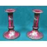 PAIR OF DEVON FIELDINGS SYLVAN LUSTRINE CERAMIC CANDLESTICKS,